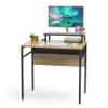 IRIS USA Computer Desk, 32" L x 22" W Slim Rustic Industrial Table with Monitor Stand, Matte Black Steel Frame, Heavy Duty Wooden Tabletop, Home Office Laptop Stand for Small Space view 1