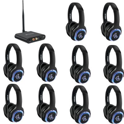 Retekess TA003 Silent Disco Headphone System, Silent Disco Party Headphones,3 Channels,LED Light,Wireless Stereo Headphones Bundle for Kids Party, Home Movies (10 Pack)