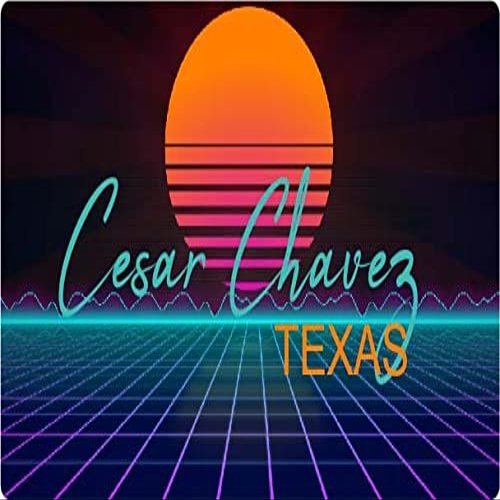 Cesar Chavez Texas 2 X 1.25-Inch Vinyl Decal Stiker Retro Neon Design