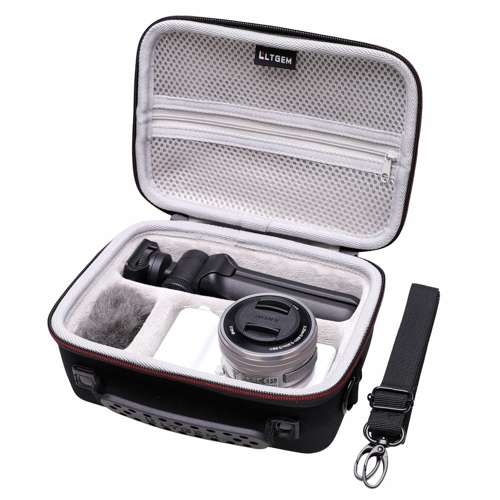 Camera Case Compatible with Sony Alpha ZV-E10 / ZV-1F / ZV-1 / ZV-1 II Vlog Camera with Shoulder Strap by LTGEM, Fits Vlogger Accessory Kit Tripod and Microphone, Black+Gray