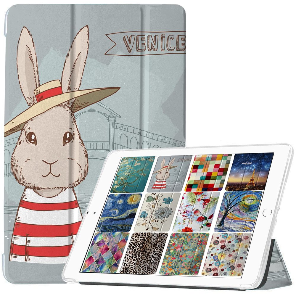 DuraSafe Cases for iPad mini 5 7.9 Inch 2019 [ Mini 5th Gen ] A2133 A2124 A2126 A2125 Printed Smart Trifold Lightweight Soft Silicone Transparent Front & Back Cover - Rabbit Cartoon Print