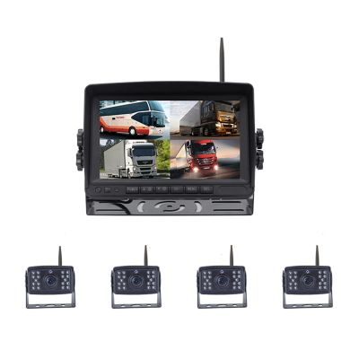 4X Digital Wireless Backup Cameras with 7 Inch 4 Split Monitor for RV Truck Trailer Camper Heavy Duty Vehicle, HD 1080P 18 IR LEDs Night Vision IP68