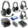 Eartec UL422 Ultralite Full Duplex Wireless Headset Communication for 4 Users - 2 Single Ear and 2 Dual Ear Headsets with SolidSignal Cleaning Wipes Bundle view 1