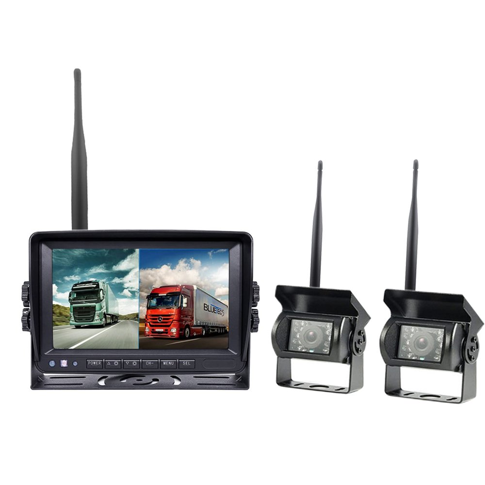 2X Digital Wireless Backup Cameras with 7 Inch Monitor for RV Truck Trailer Camper Heavy Duty Vehicle, HD 1080P 18 IR LEDs Night Vision IP68