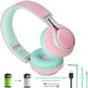 Riwbox 2 Packs WT-7S Kids Headphones Wireless, Foldable Stereo Bluetooth Headset with Mic Compatible with PC/Laptop/Tablet/iPad Pink&White view 3