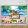10x8ft Summer Flamingo Party Backdrop Tropical Fruits Flowers Sea Beach Red Flamingo Photography Background Palm Leaves Birthday Party Supplies Baby Shower Decorations Photo Booth Banner Props view 2
