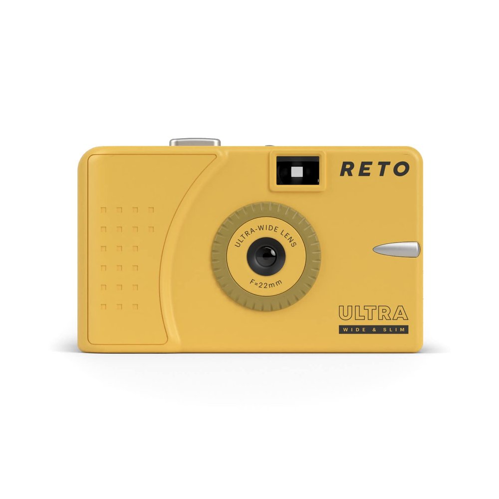 RETO Ultra Wide and Slim 35mm Reusable Daylight Film Camera - 22mm Wide Lens, Focus Free, Light Weight, Easy to Use (Muddy Yellow)