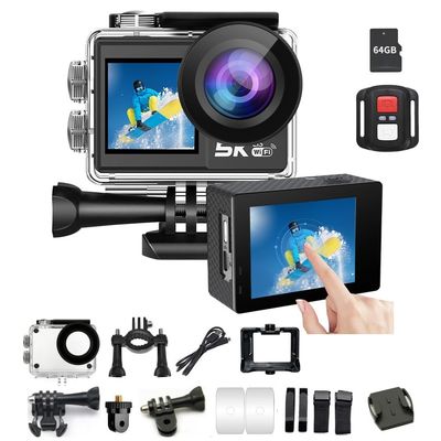 5K30FPS Action Camera with Dual Screens, EIS Anti-Shake & Waterproof Case