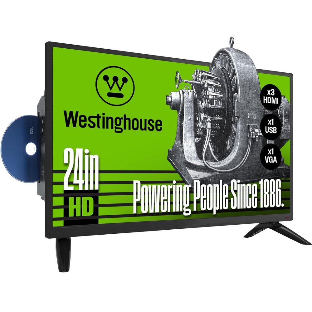 Westinghouse 24 Inch TV with DVD Player Built in, HD LED Small Flat Screen Non-Smart Television DVD Combo, RV Camper, Works with Fire Stick, Roku, Apple TV, TiVo, Xumo, and Streaming Devices.