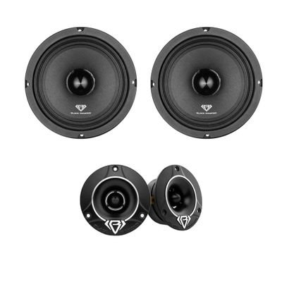 BLACK DIAMOND Mid and High Complete Package - Includes 2X Midrange Loudspeaker 6.5" and 2X Aluminum Super Bullet Tweeter 1" Built in Crossover - Door Speakers for Car or Truck Stereo Sound System