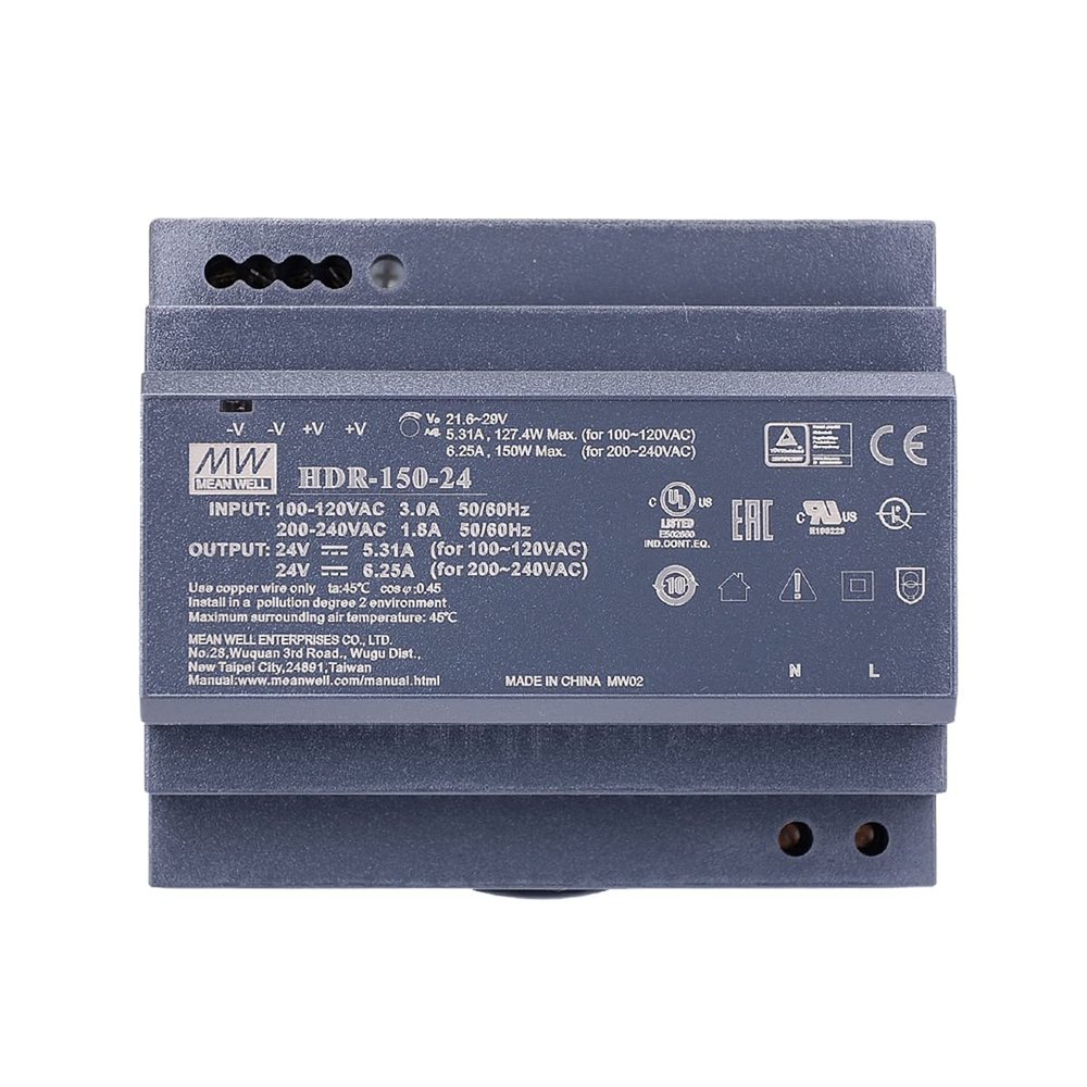 (12PACK) HDR DIN Rail Power Supply 85 ? 264V Ac Input HDR-150 Series 150W (HDR-150-24)