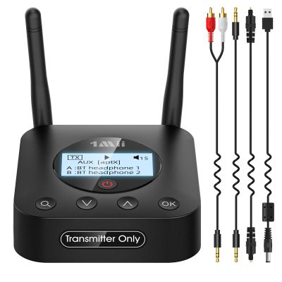 1Mii B06TX+ Long Range Bluetooth 5.3 Transmitter for TV/PC/Projector to 2 Wireless Headphones/Speakers, Bluetooth Adapter for TV w/Screen Display, Plug n Play, aptX Low Latency & Adaptive & HD Audio