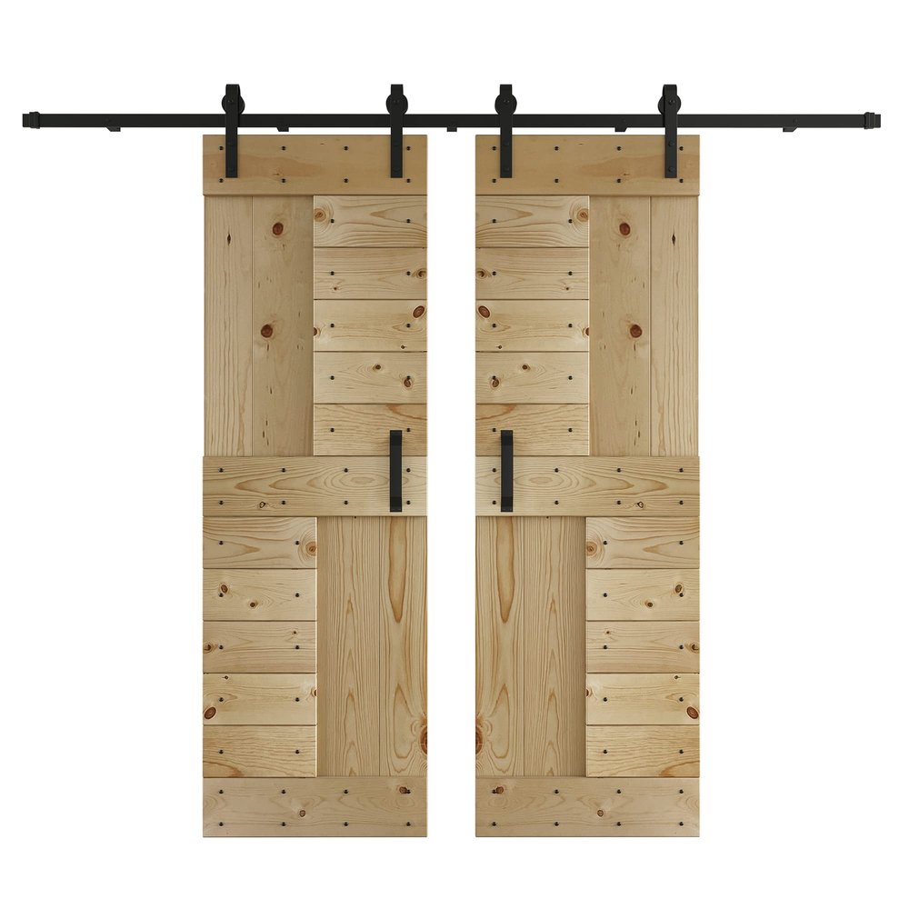 48 in / 60 in X 84 in S Series DIY Knotty Wood Double Sliding Barn Door with Hardware Kit (48 in x 84 in, Unfinished)