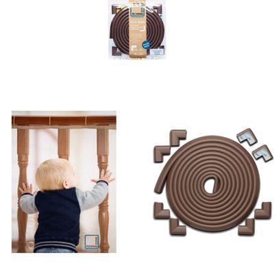 Roving Cove 10ft L x 3ft H Almond Brown Stair Railing Safety Net + 18ft Edge 8 Corners Coffee Brown Corner Guards - Baby Proofing, Edge Protection