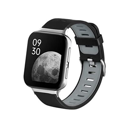 KangPlus Sport Strap for Oppo Watch 2 42mm,Soft Silicone Sport Strap Replacement Bands Waterproof Wristband with Adjustable Closure 5.5-8.1 inch for Women Men- Black+Gray