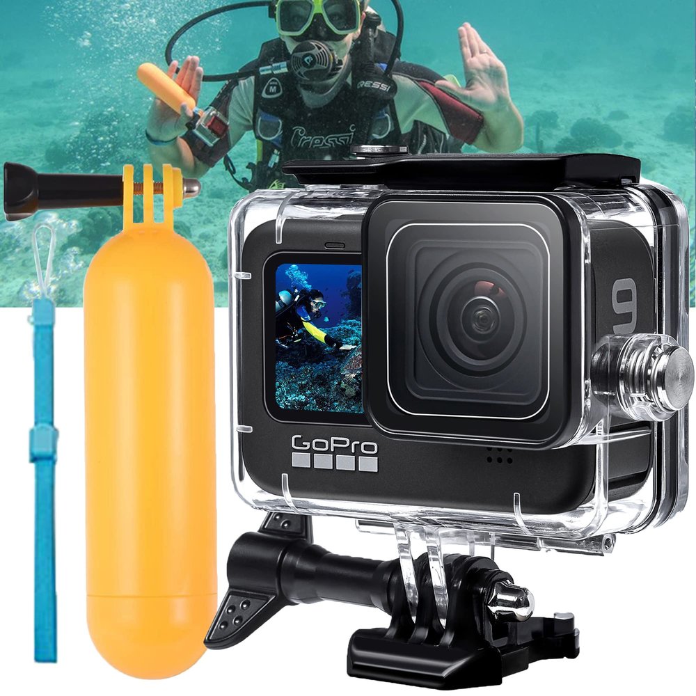 ZLMC 60M Waterproof Case for GoPro Hero 13/12/11/10/9 Black, Protective Underwater Dive Housing Shell + Holding Selfie Stick Floating Stick for Go Pro Hero 12 Hero 11 Hero10 Hero9 Action Camera