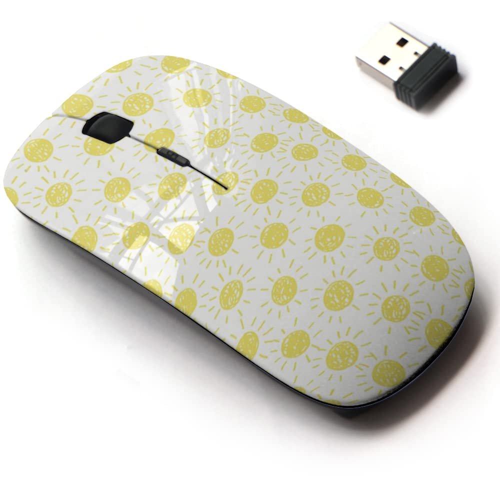 2.4G Wireless Mouse with Cute Pattern Design for All Laptops and Desktops with Nano Receiver - Doodle Yellow Sun