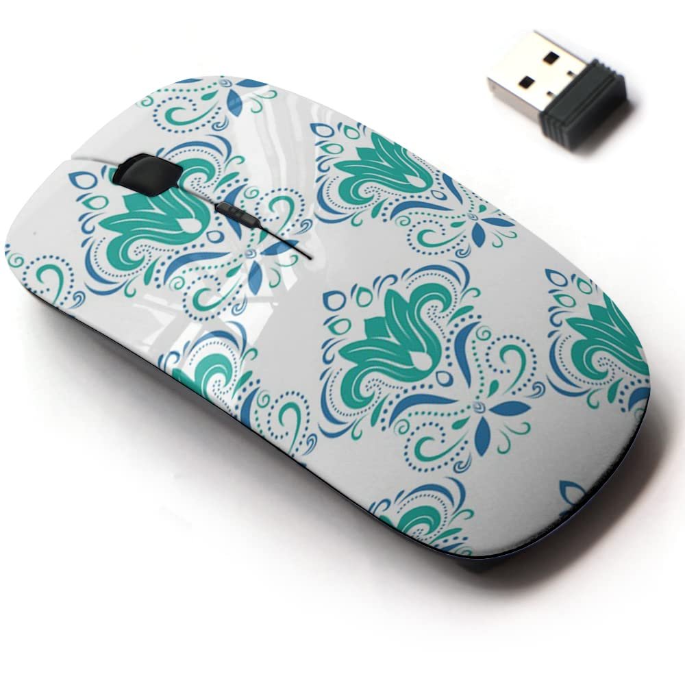 2.4G Wireless Mouse with Cute Pattern Design for All Laptops and Desktops with Nano Receiver - Beautiful Blue Green Floral