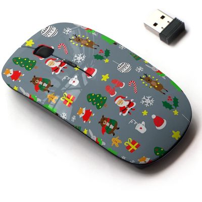 2.4G Wireless Mouse with Cute Pattern Design for All Laptops and Desktops with Nano Receiver - Christmas Cartoon New Year