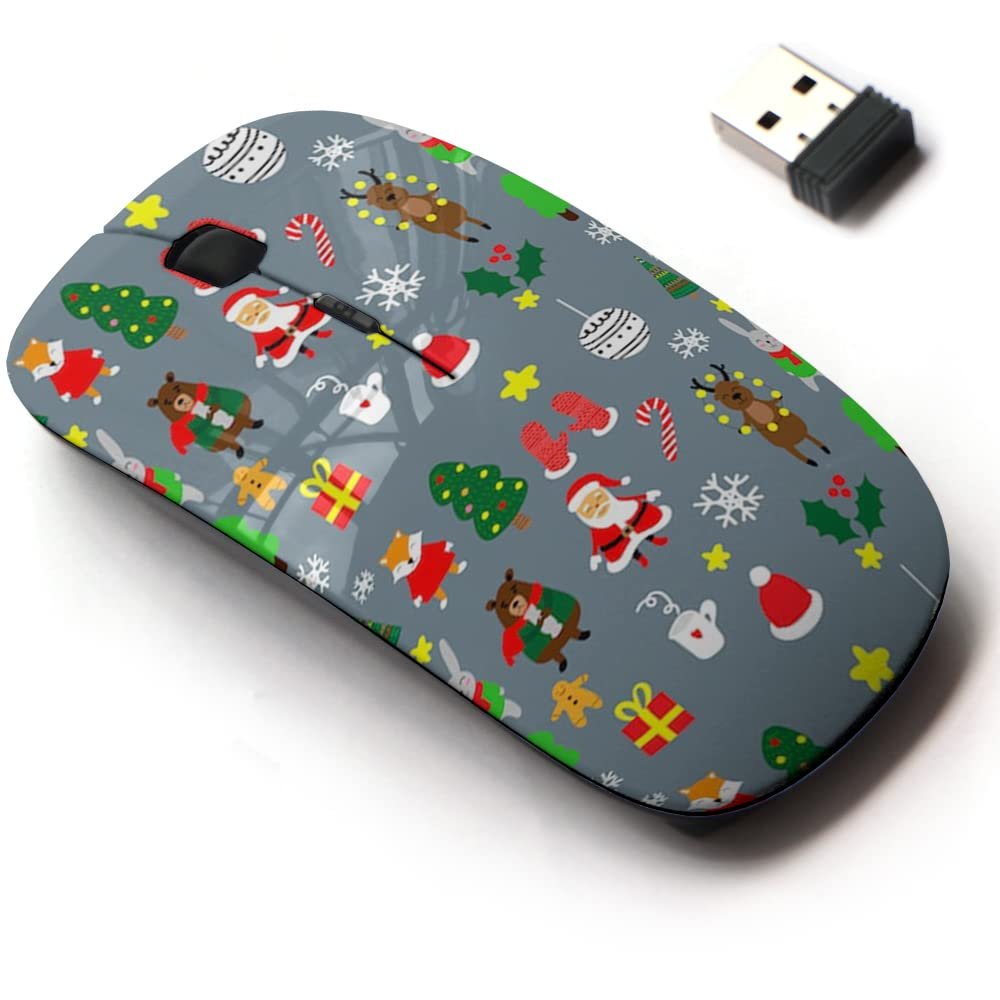 2.4G Wireless Mouse with Cute Pattern Design for All Laptops and Desktops with Nano Receiver - Christmas Cartoon New Year