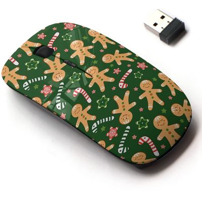 2.4G Wireless Mouse with Cute Pattern Design for All Laptops and Desktops with Nano Receiver - Christmas Cookies Candy Canes