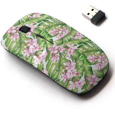 2.4G Wireless Mouse with Cute Pattern Design for All Laptops and Desktops with Nano Receiver - Floral Pink Tropical