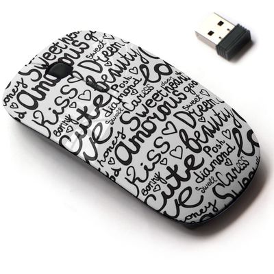 2.4G Wireless Mouse with Cute Pattern Design for All Laptops and Desktops with Nano Receiver - Black Endless Love