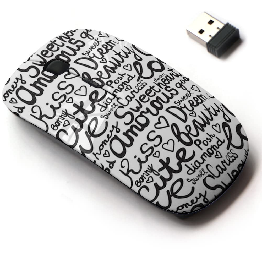 2.4G Wireless Mouse with Cute Pattern Design for All Laptops and Desktops with Nano Receiver - Black Endless Love