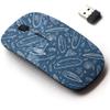 2.4G Wireless Mouse with Cute Pattern Design for All Laptops and Desktops with Nano Receiver - Blue White Outlines Doodle Surfboards view 1