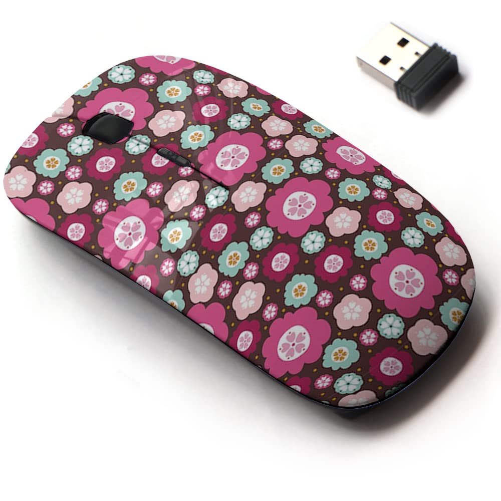 2.4G Wireless Mouse with Cute Pattern Design for All Laptops and Desktops with Nano Receiver - Floral Stylish Blooming