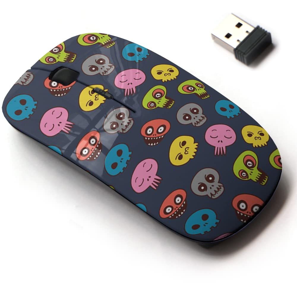 2.4G Wireless Mouse with Cute Pattern Design for All Laptops and Desktops with Nano Receiver - Cute Skull