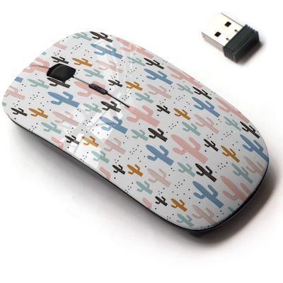 2.4G Wireless Mouse with Cute Pattern Design for All Laptops and Desktops with Nano Receiver - Cactuses