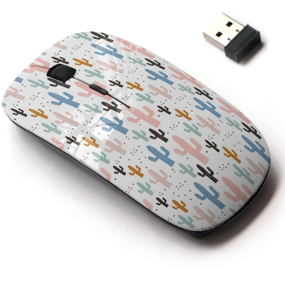 2.4G Wireless Mouse with Cute Pattern Design for All Laptops and Desktops with Nano Receiver - Cactuses