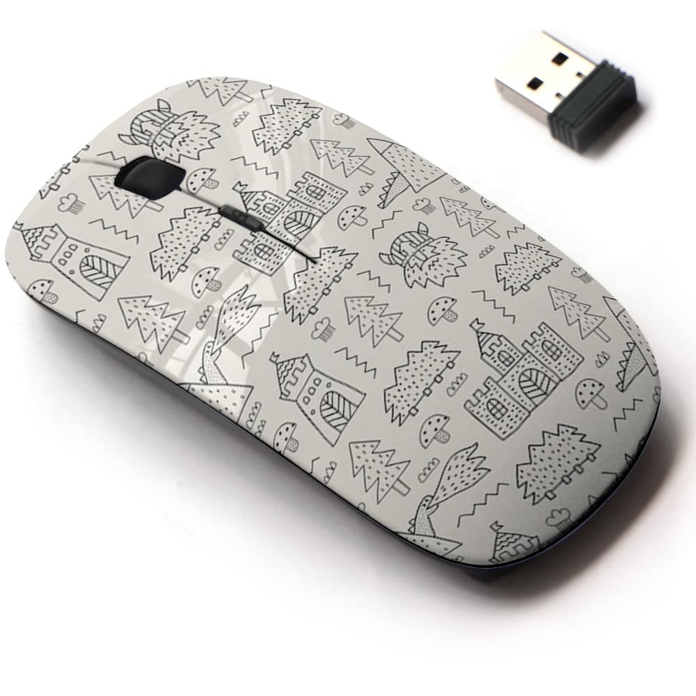 2.4G Wireless Mouse with Cute Pattern Design for All Laptops and Desktops with Nano Receiver - Childish Mountain Castle
