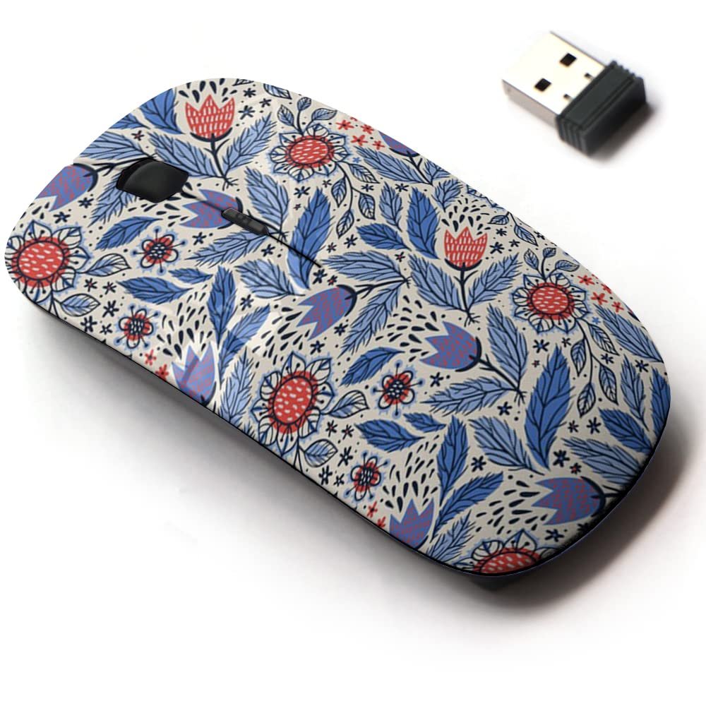2.4G Wireless Mouse with Cute Pattern Design for All Laptops and Desktops with Nano Receiver - Floral Decorative