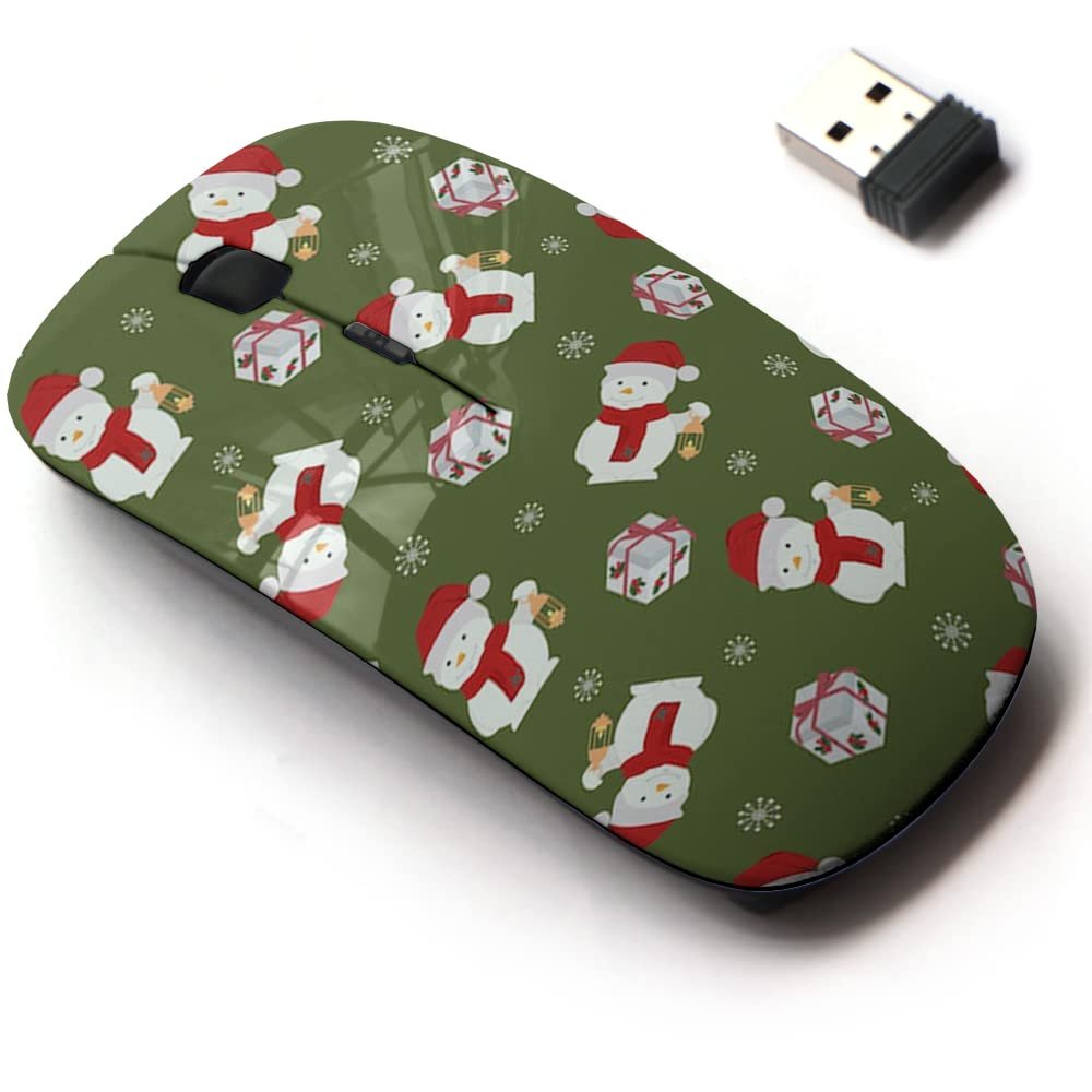 2.4G Wireless Mouse with Cute Pattern Design for All Laptops and Desktops with Nano Receiver - Christmas Snowmen