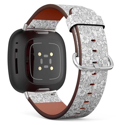 CJBROES Replacement Leather Watch Band, Compatible with Fitbit Versa 3 and Fitbit Sense of Wristband Bracelet Accessory - Black White Zentangle