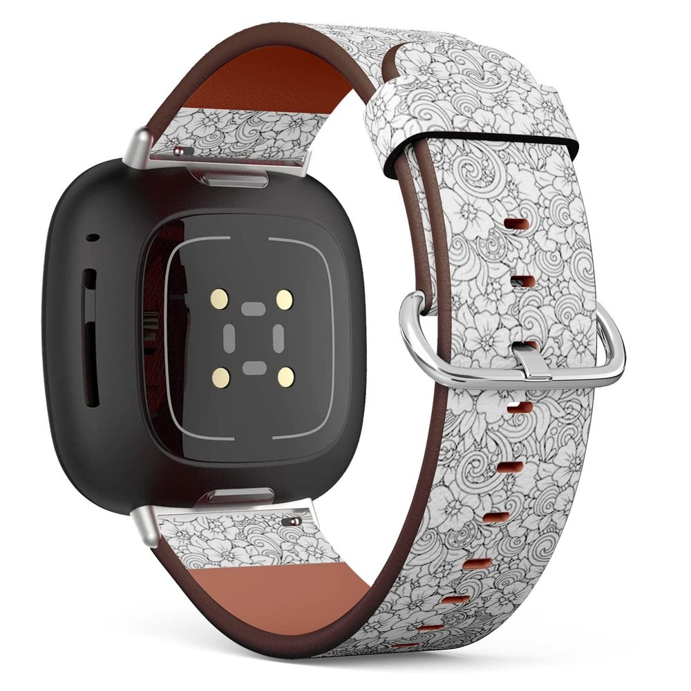 CJBROES Replacement Leather Watch Band, Compatible with Fitbit Versa 3 and Fitbit Sense of Wristband Bracelet Accessory - Black White Zentangle