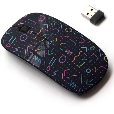 CJCBROES 2.4G Wireless Mouse with Cute Pattern Design for All Laptops and Desktops with Nano Receiver - Scattered Geometrical Lines