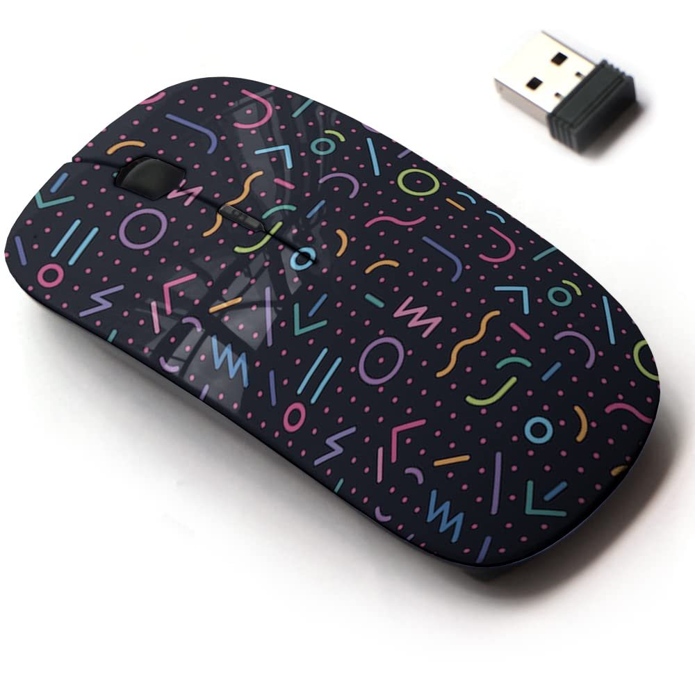 CJCBROES 2.4G Wireless Mouse with Cute Pattern Design for All Laptops and Desktops with Nano Receiver - Scattered Geometrical Lines