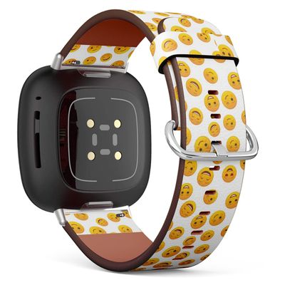 CJBROES Replacement Leather Watch Band, Compatible with Fitbit Versa 3 and Fitbit Sense of Wristband Bracelet Accessory - Funny Emoticons Smile