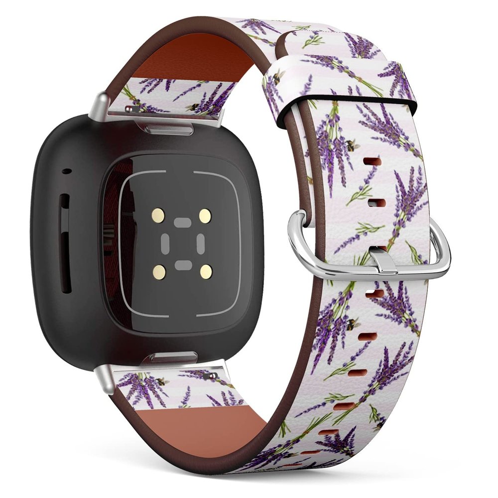 CJBROES Replacement Leather Watch Band, Compatible with Fitbit Versa 3 and Fitbit Sense of Wristband Bracelet Accessory - Beautiful Lavender