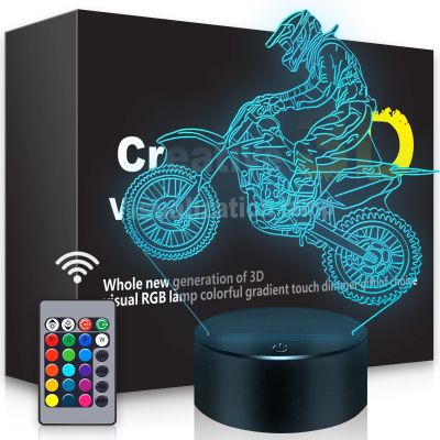 BASSI Dirt Bike Gift 3D Night Light, 16 Colors Changes Remote Control Motorcycle Lamp, LED Dirtbike Decor Toys for Boys Girls Room Birthday Xmas for Kids