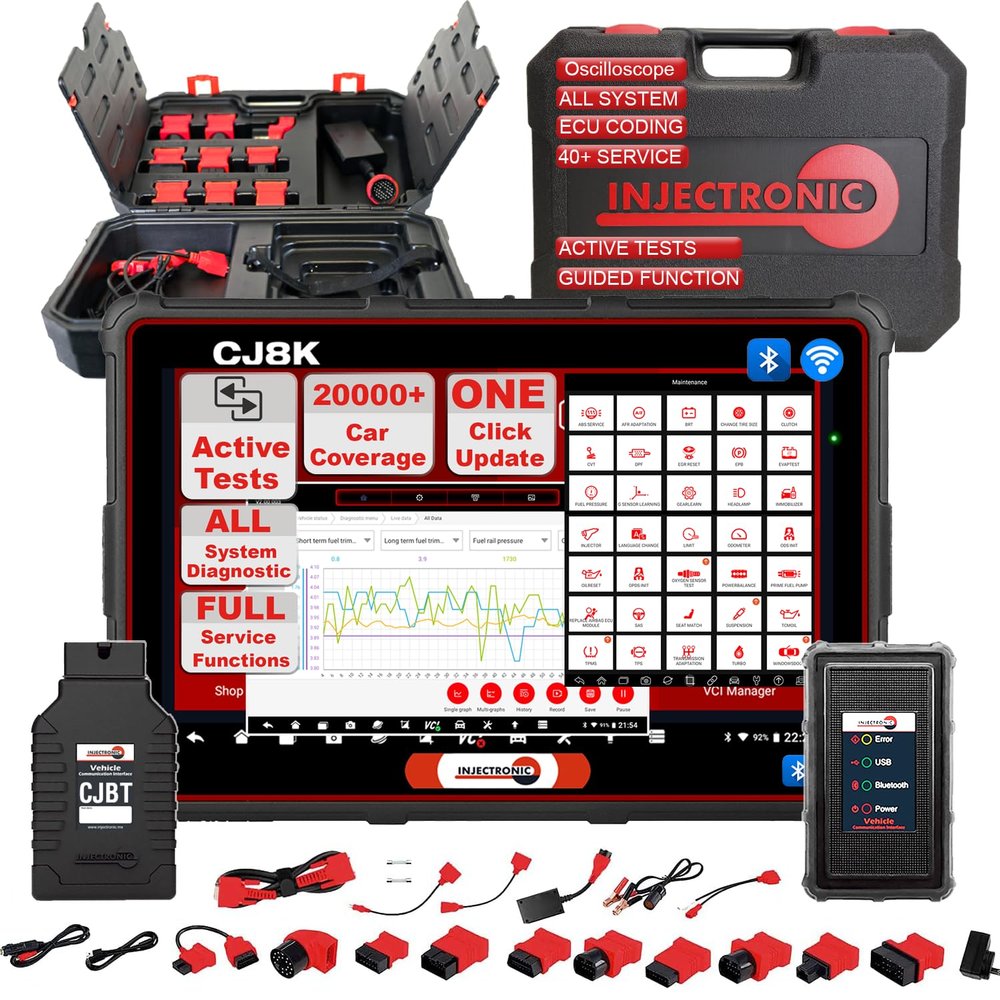 Escner Automotriz Injectronic CJ8K Herramienta Mas Avanzado de Diagnstico OBD2 con Codificacin ECU, Control Bidireccional, Todos Los Sistemas y Funciones de Mantenimiento