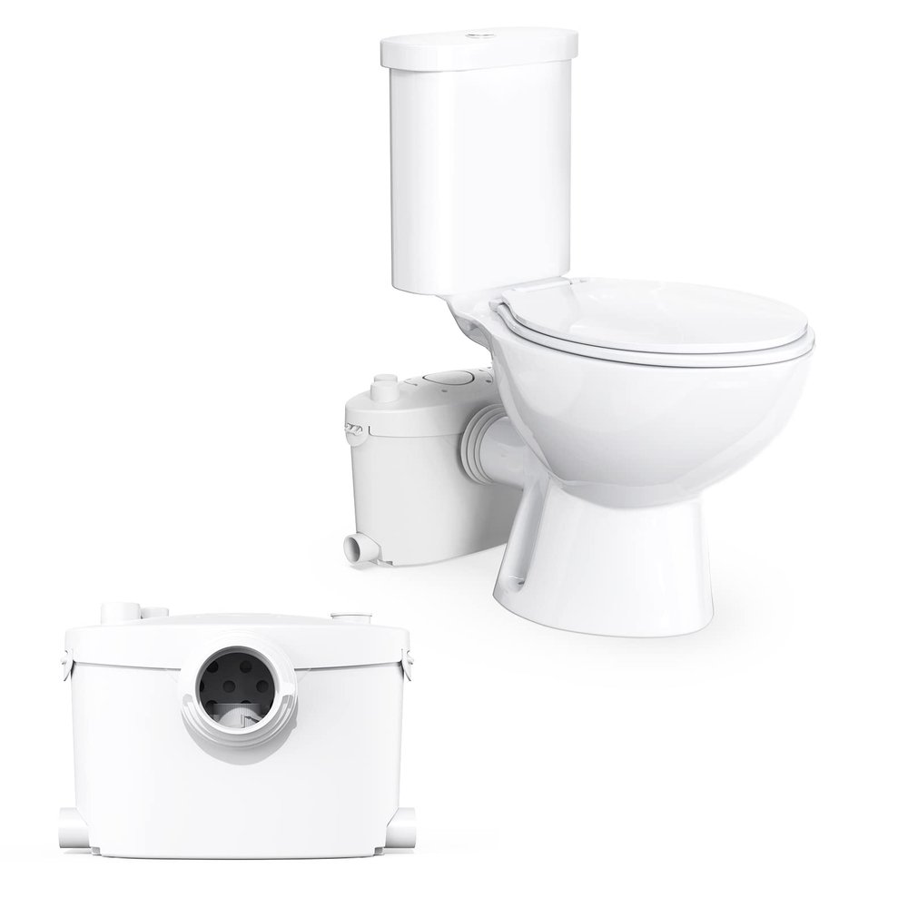 Macerating Toilet with Pump & AC Vent | Upflush Toilet System for Basement to Bathroom Sink & Tub,Silent & Standard Height,include Modern Toilet, Water Tank & 600W Macerator Toilets Pump SUPERFLO