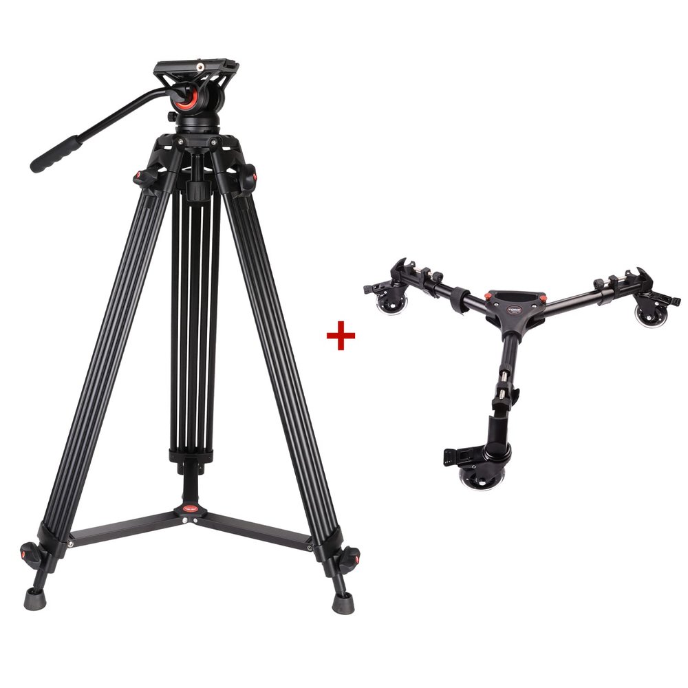 COMAN KX3636 Heavy Duty Tripod Kit with Video Fluid Head + Universal Photography Tripod Dolly