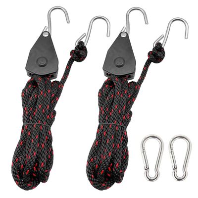 TOURFUN Rope Tie Downs, 3/8 x 15ft. Locking Ratchet Pulley with 3.1 Carabiner for Kayak Bow and Stern Secure  1 Pair