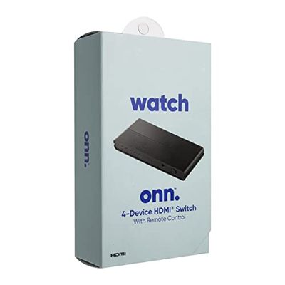 ONN. 4-Device HDMI Switch with Remote Control, Black