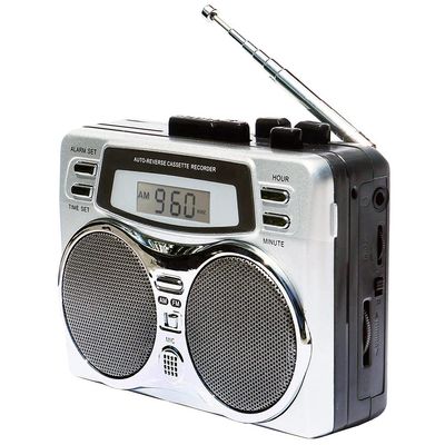 All-in-1 Retro Cassette Player AM FM Radio Recorder with Digital Clock Timer