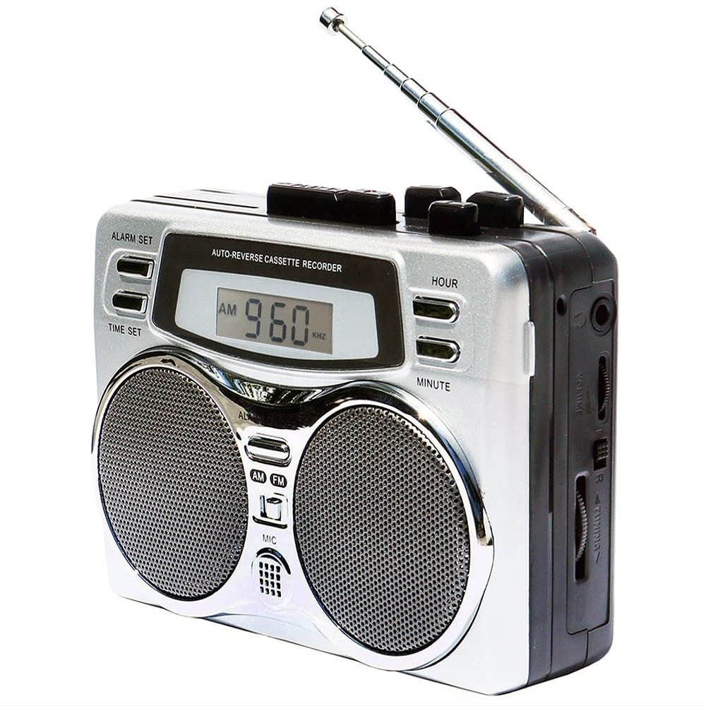 All-in-1 Retro Cassette Player AM FM Radio Recorder with Digital Clock Timer